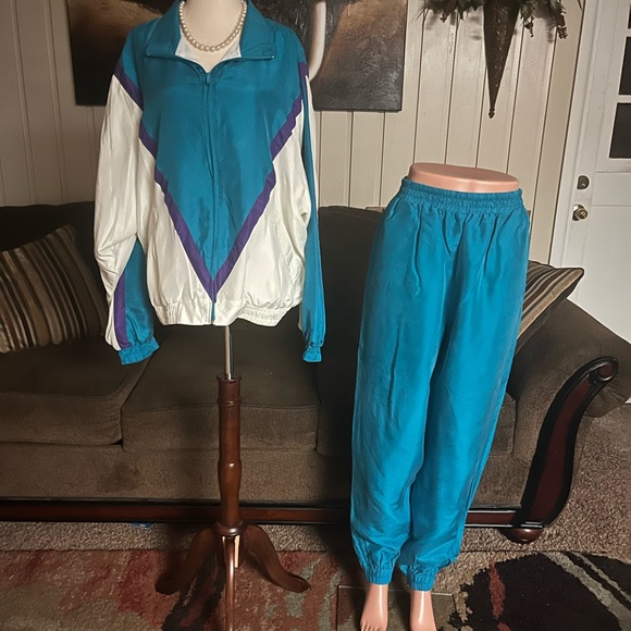 Naked Silk • Large • Turquoise/White • Silk • Jacket & Pants Set • Tracksuit - Picture 3 of 16
